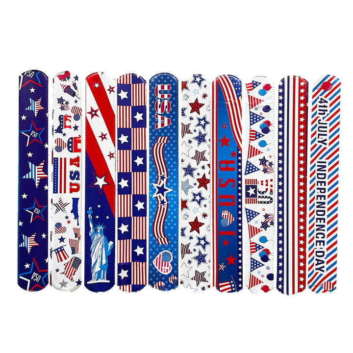 Unisex nan patriotic Slap Bracelets multi-piece bracelet set with flexible metal core and USA motifs Kalsten