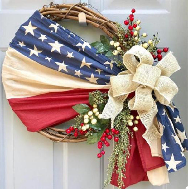 Unisex nan patriotic burlap starburst wreath with layered mesh petals and jute rosette center Kalsten