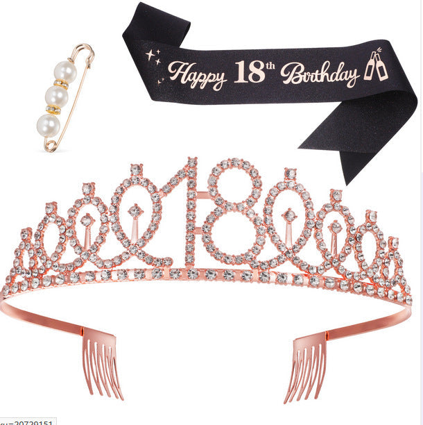 Ladies Sparkling Tiara with personalized 80th Birthday Inscription Kalsten