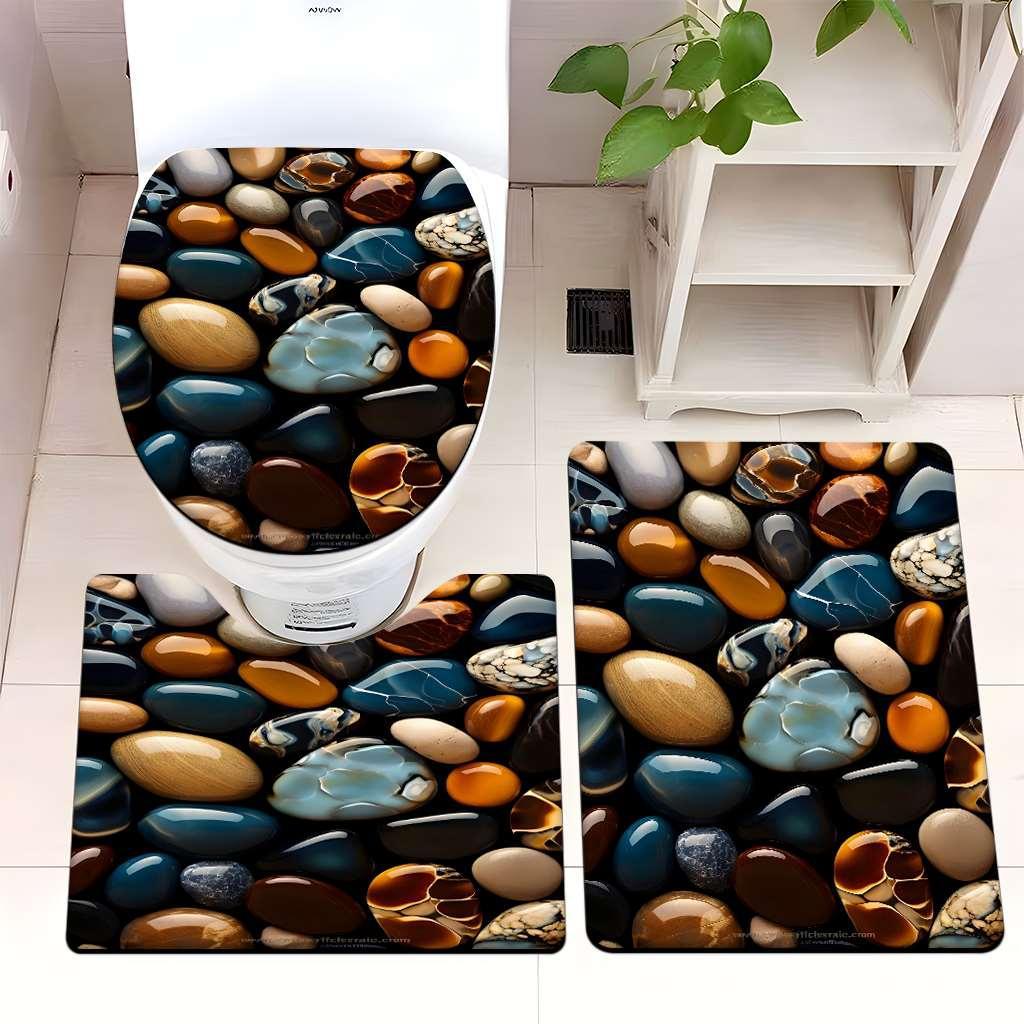 Decorative Pebble Bathroom Mat Set Kalsten