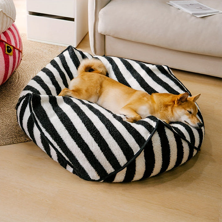 Comfortable Striped Plush Dog Bed