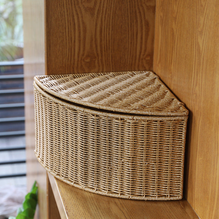 Corner Woven Storage Basket with Lid Kalsten