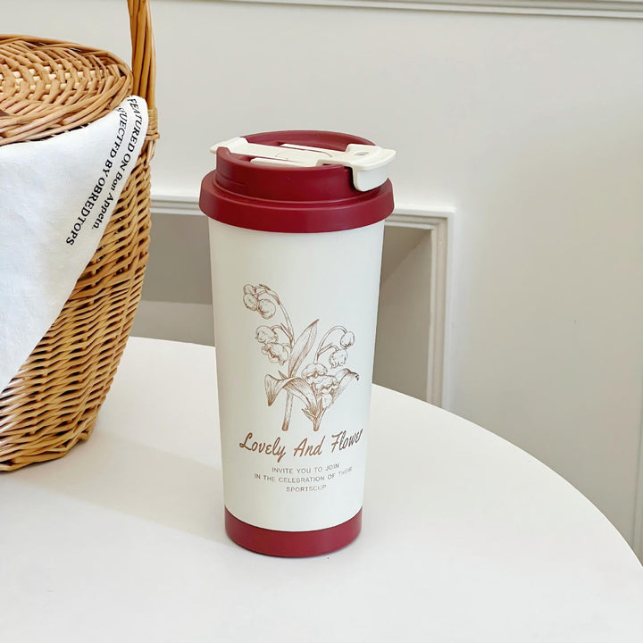 Women Travel Mug with Elegant Flower Illustration Kalsten