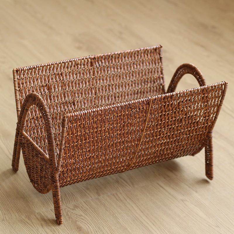 Unisex Rectangular Magazine Basket made of Handwoven Rattan Kalsten