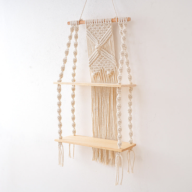 Macramé Wall Shelf with Multi-Tiered Design Acalora