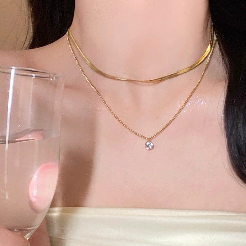 Layered Silver Choker and Pendant Necklace Kalsten