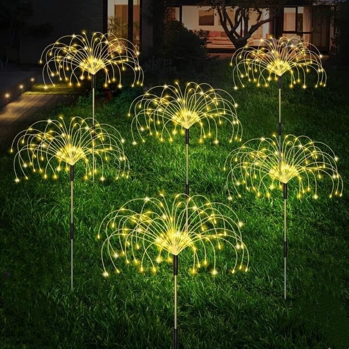 Solar-Powered Fiber-Optic Dandelion Garden Stake Lights With Waterproof LED Fireworks Effect Kalsten