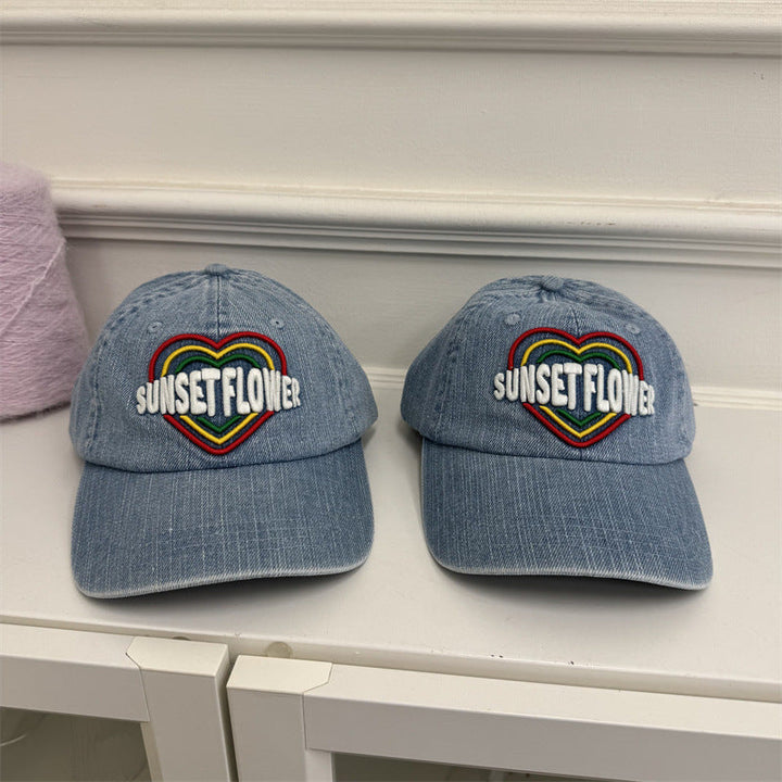 Women's Embroidered Heart Design Denim Baseball Cap Kalsten