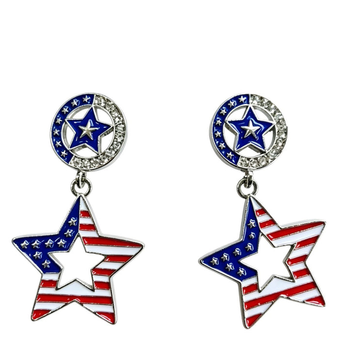 Ladies hanging earrings with star pendant and enamel flag motif Kalsten