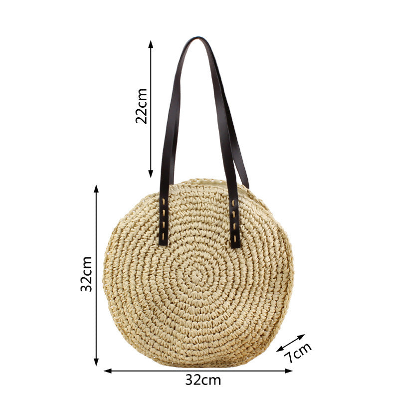 Round Bast Tote Bag with Leather-Embellished Handles Kalsten