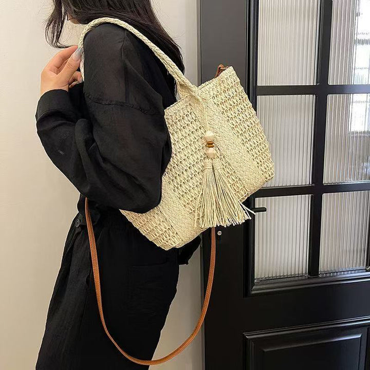 Braided tote bag with tassels and leather details Kalsten