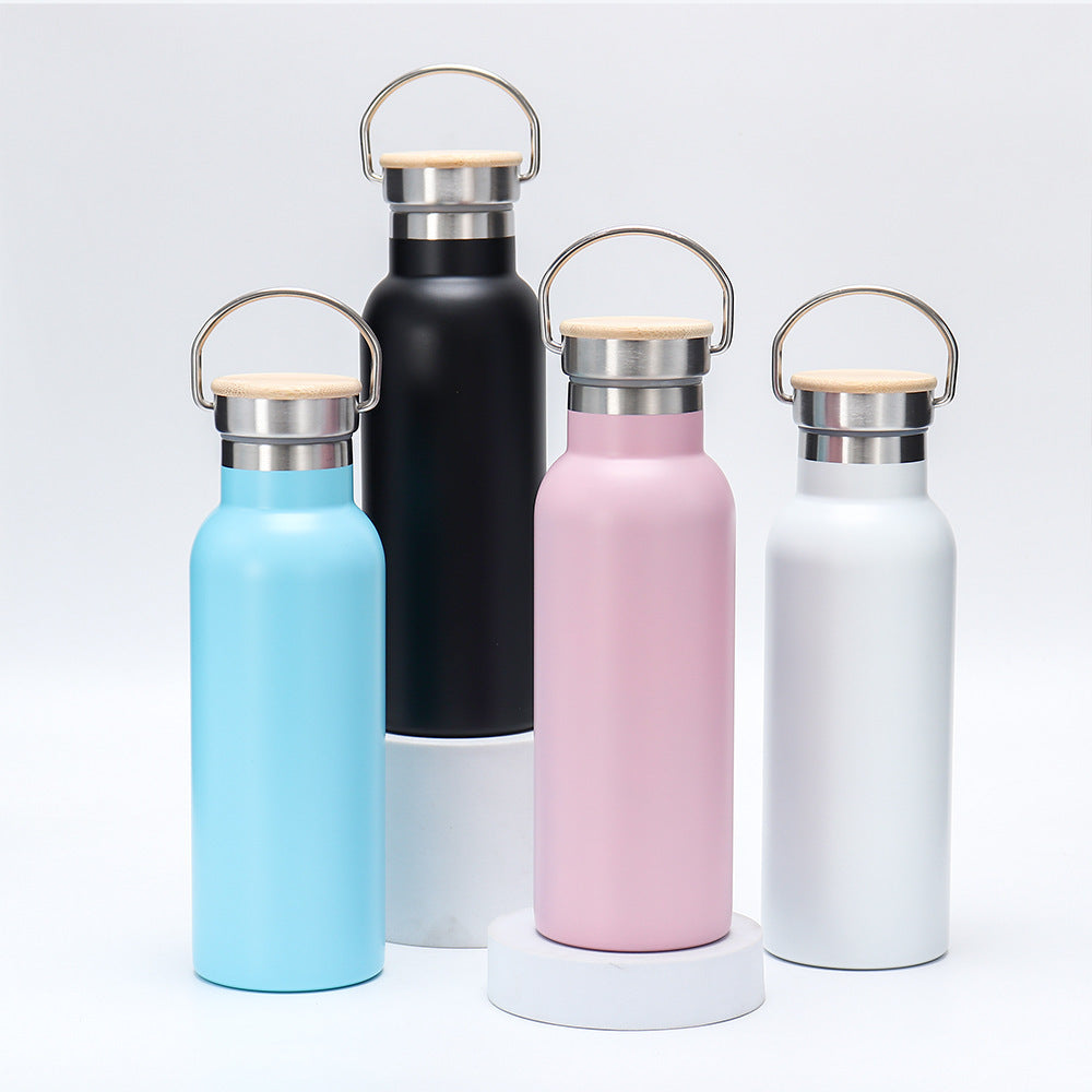Women's insulated stainless steel drinking bottle with wooden lid Kalsten
