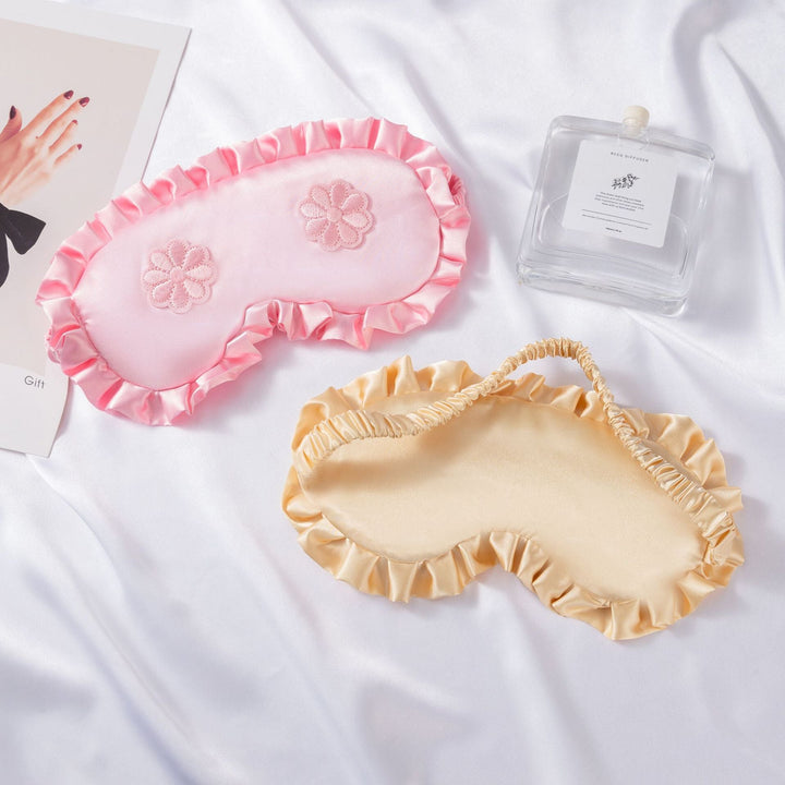Women's embroidered satin sleep mask with gathered ruffled edge and soft padding Kalsten