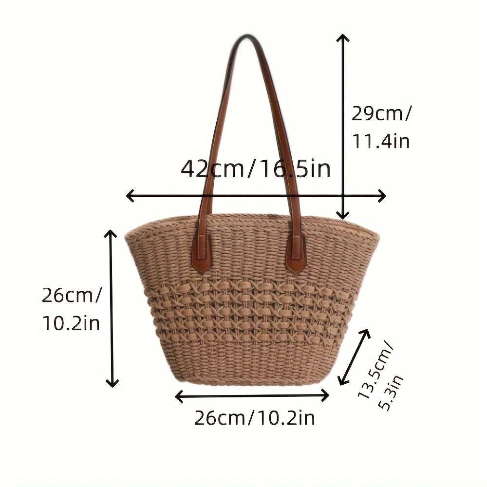 Handbag made of woven natural material with elegant leather handles Kalsten