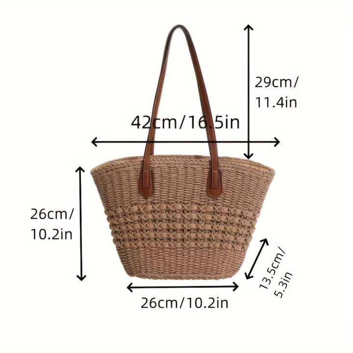 Handbag made of woven natural material with elegant leather handles Kalsten