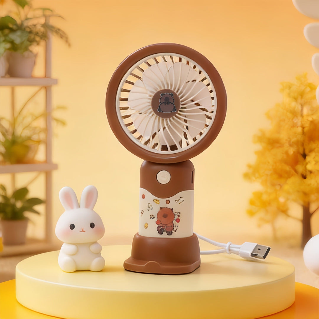 Unisex portable hand fan with bear motif and charging station Kalsten