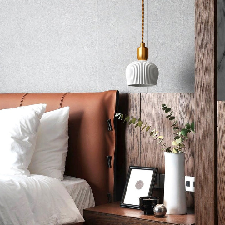 Retro Pleated Ceramic Brass Cocoon Pendant Lamp | Kalsten