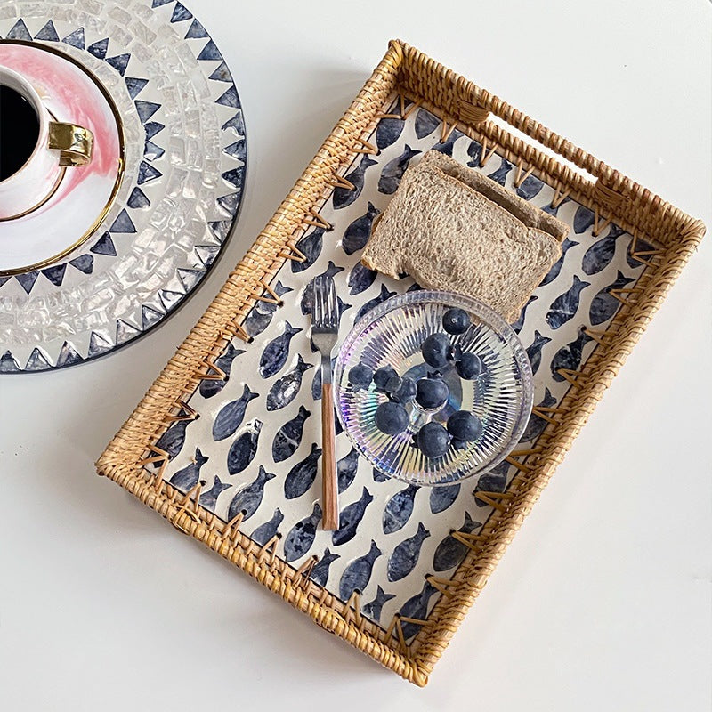 Women rectangular serving platter with handmade mosaic Kalsten