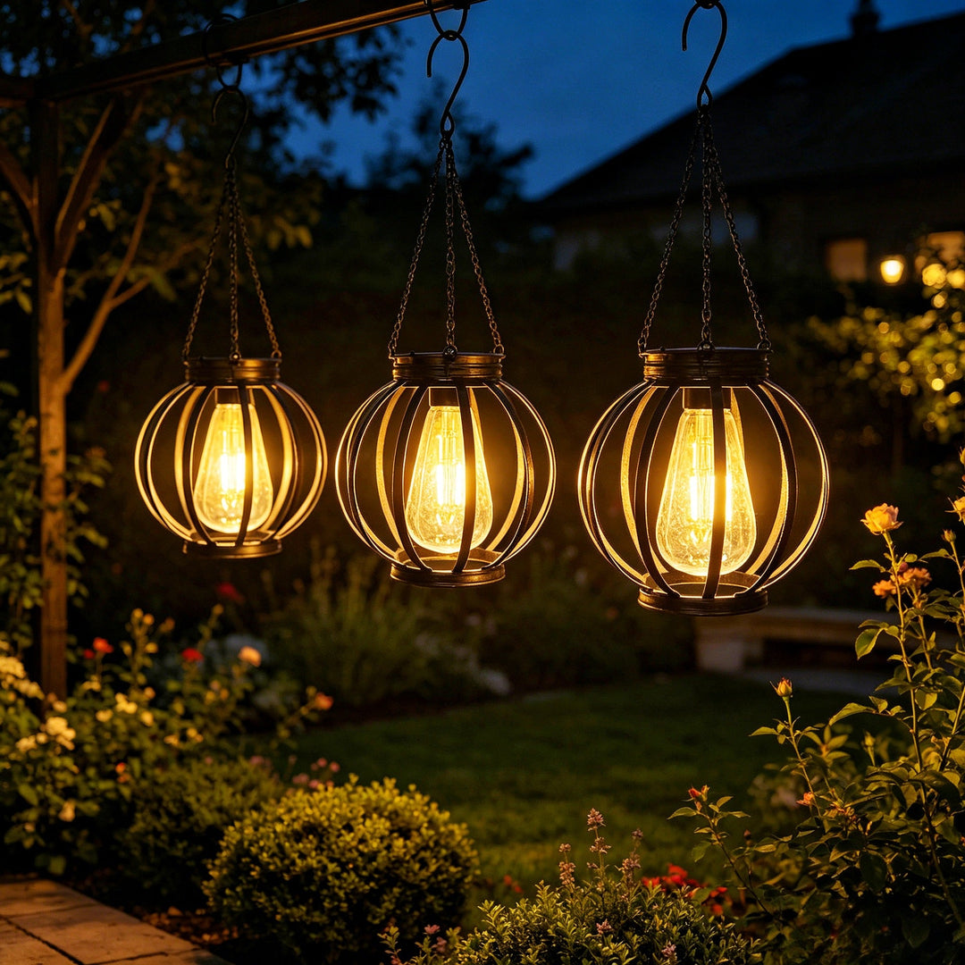 Outdoor Hanging Metal Cage Pendant Lantern With Adjustable Chain And Vintage Filament LED Kalsten