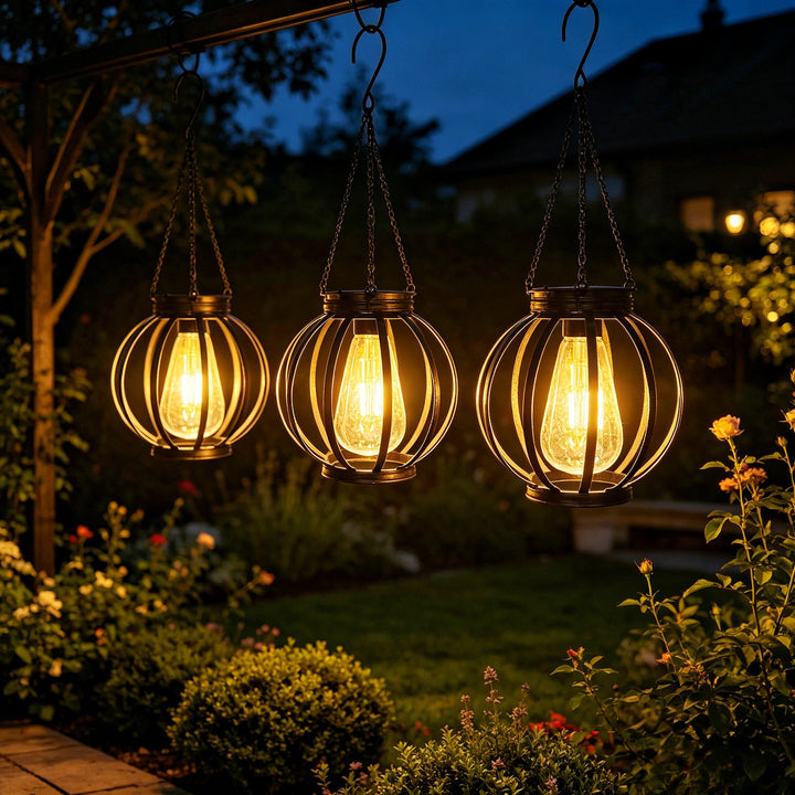 Outdoor Hanging Metal Cage Pendant Lantern With Adjustable Chain And Vintage Filament LED Kalsten