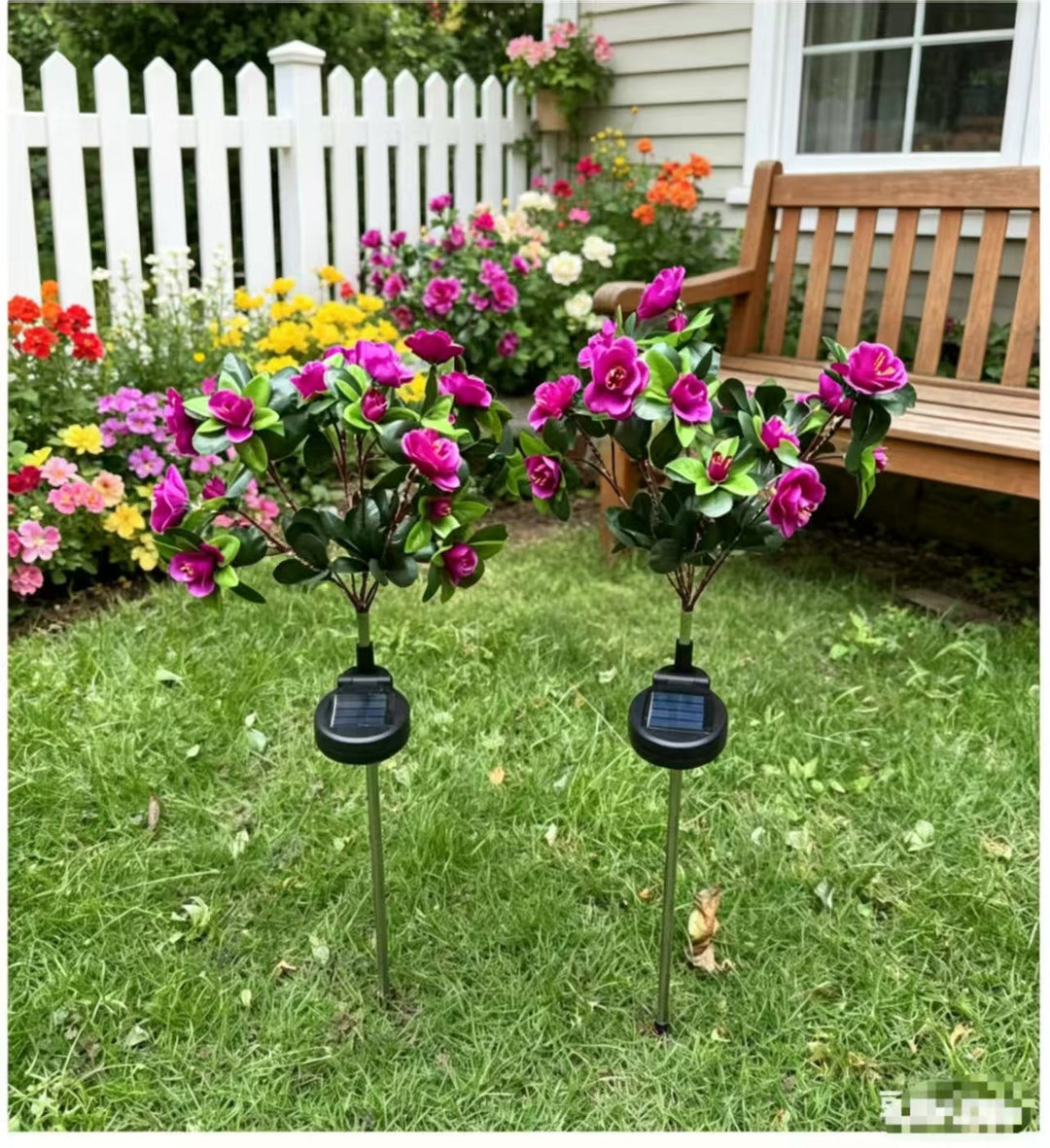 Solar-Powered Realistic Camellia Floral Garden Stake Lights With Adjustable LED Heads And Stainless Steel Spike Kalsten