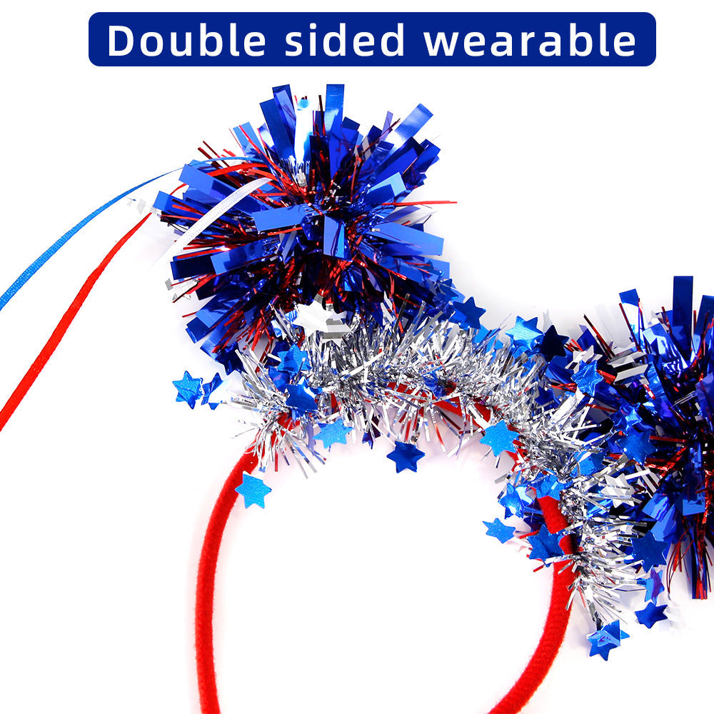 Unisex nan festive patriotic tinsel pompom headband with star garland and ribbon streamers Kalsten