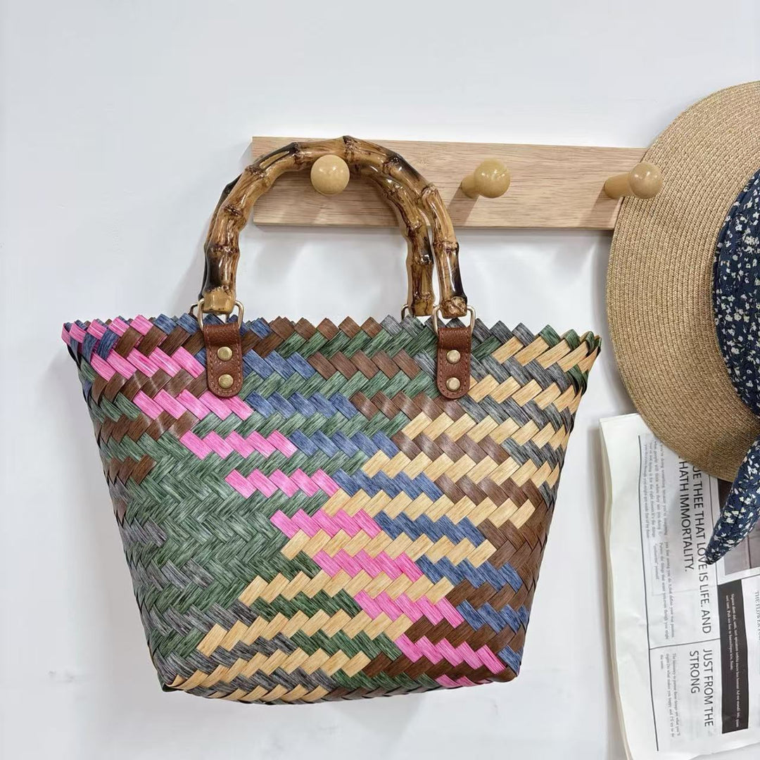 Handwoven basket bag with bamboo handles Kalsten