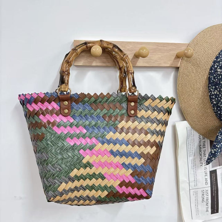 Handwoven basket bag with bamboo handles Kalsten