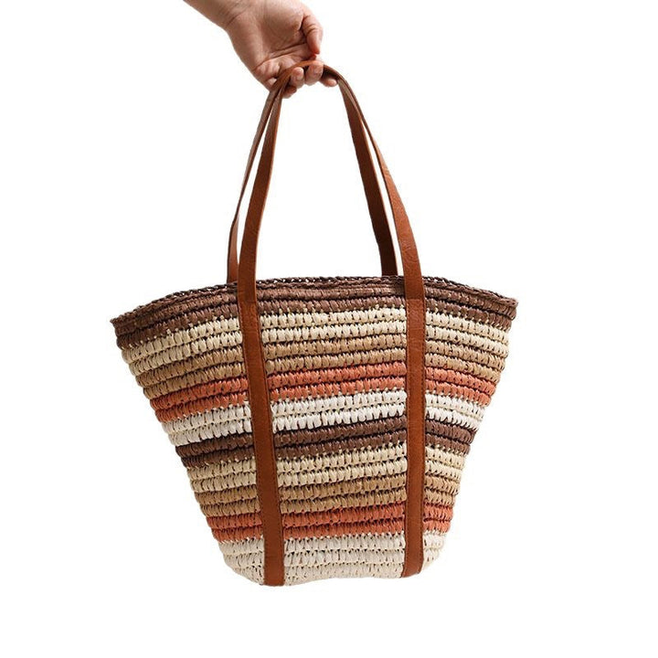 Braided straw tote bag with sturdy leather handles Kalsten