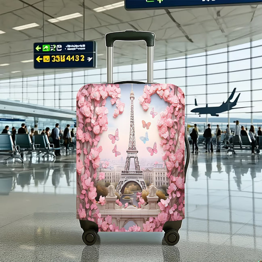 Unisex nan elastic suitcase cover with three-dimensional flower and butterfly design for trolley with zipper and slip-resistant interior fastening Kalsten