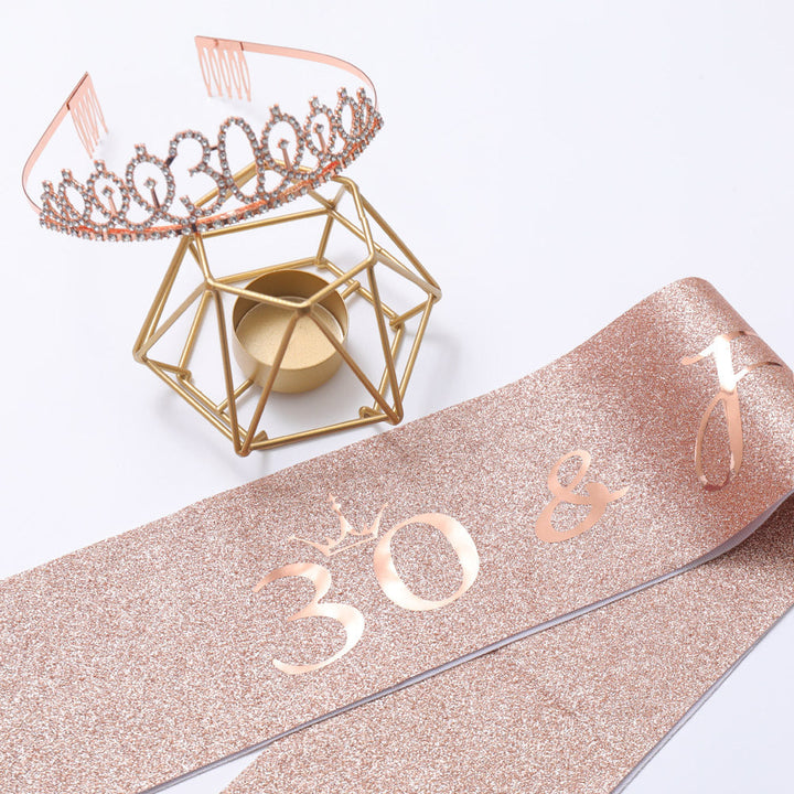 Women Crystal-Embellished Birthday Crown with Personalized Sash Kalsten