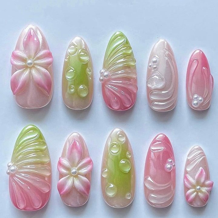 Elegant Artificial Nails with Botanical Designs Kalsten