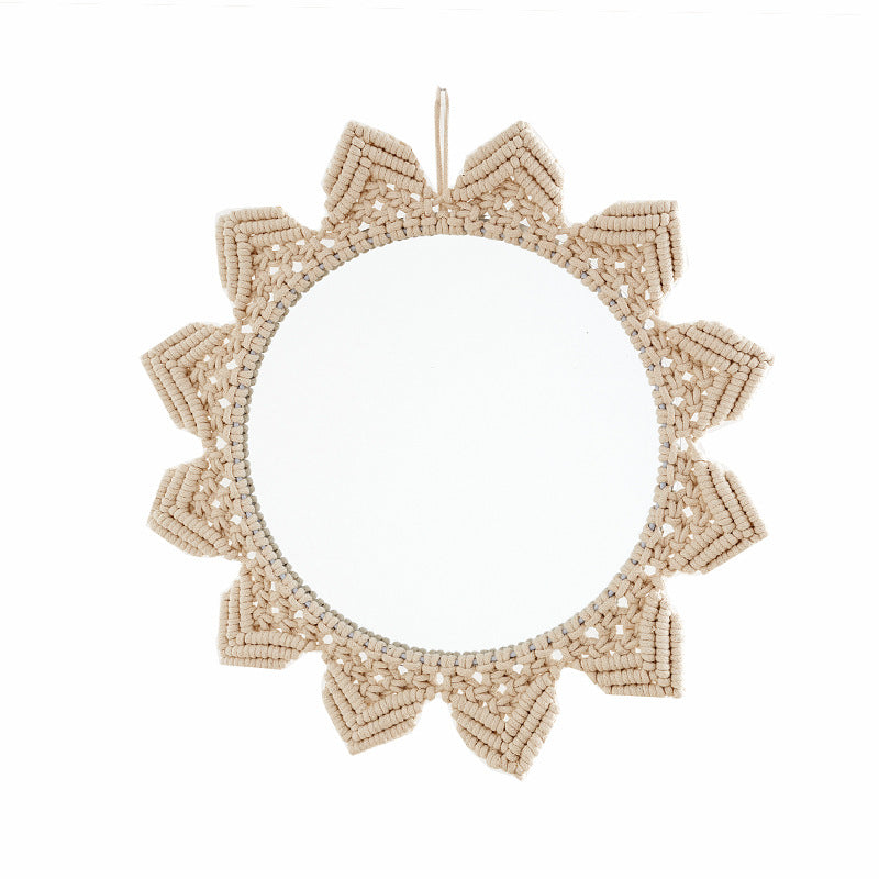 Decorative Macramé Wall Mirror with Floral Design Acalora