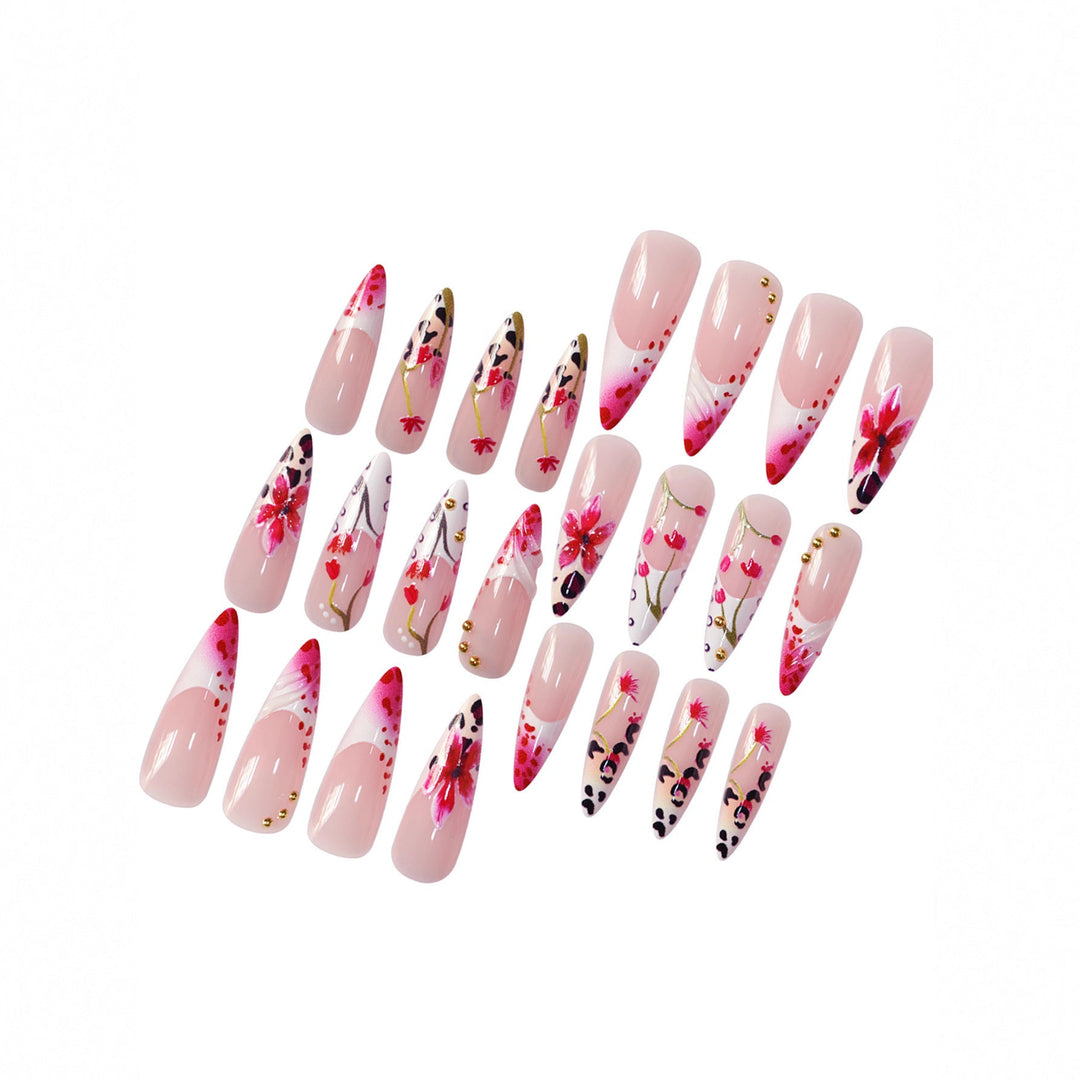 Floral Design Stiletto Press-On Nail Art Kalsten