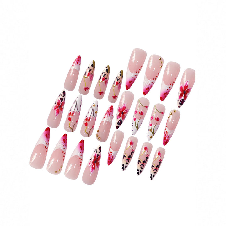 Floral Design Stiletto Press-On Nail Art Kalsten