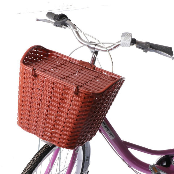 woven front bicycle basket with hinged lid and universal handlebar mount Kalsten