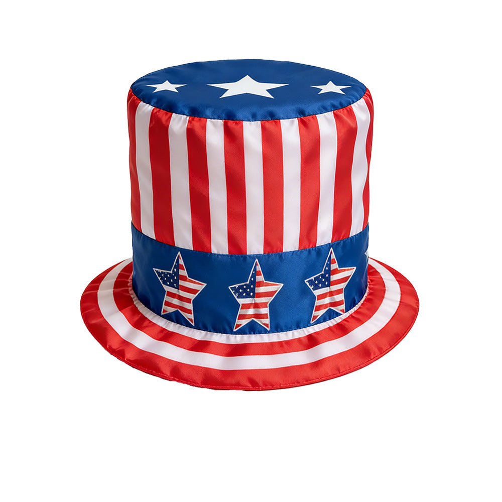 Unisex nan patriotic top hat with stars and stripes pattern made of satin Kalsten