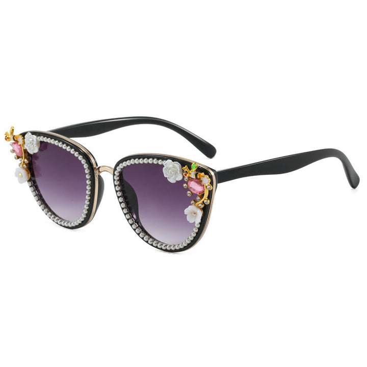 Ladies Glamorous Cat-Eye Sunglasses with Floral Decorations Kalsten
