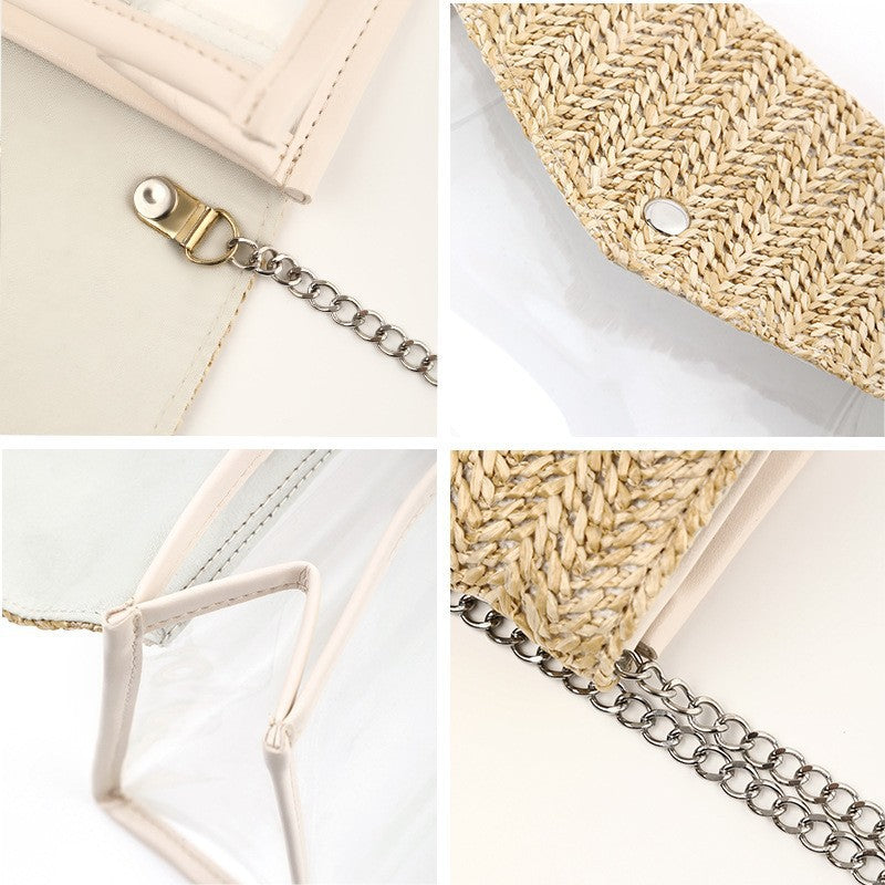 Elegant and Stylish Shoulder Bag Made of Spacious Transparent Material with Woven Lid Kalsten