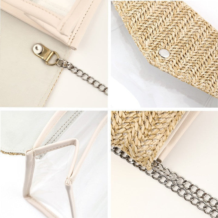 Elegant and Stylish Shoulder Bag Made of Spacious Transparent Material with Woven Lid Kalsten