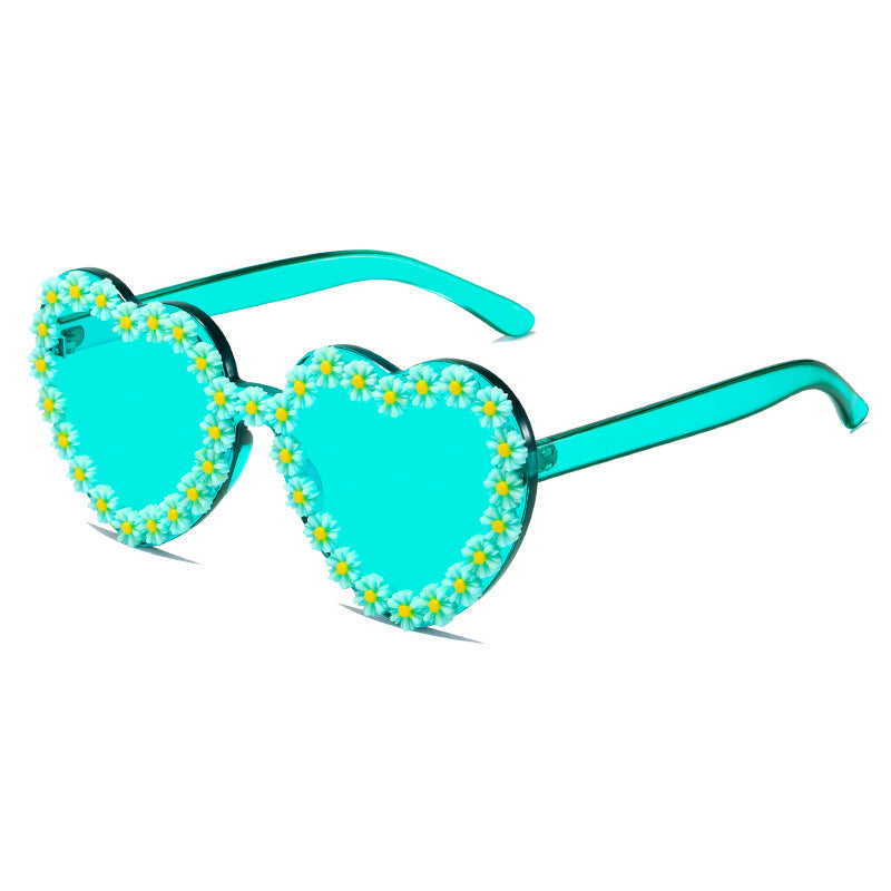 Ladies Love-Shaped Sunglasses with Floral Embellishments Kalsten