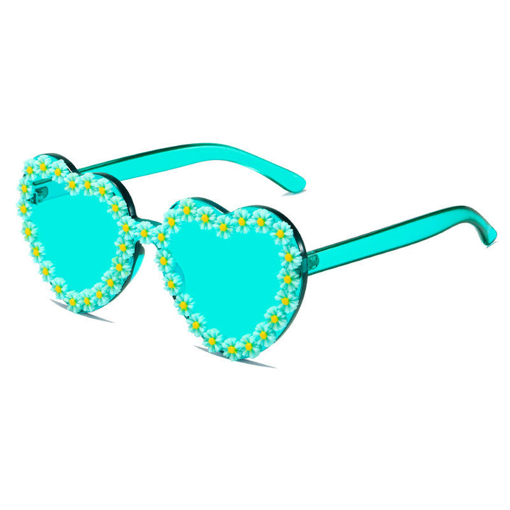 Ladies Love-Shaped Sunglasses with Floral Embellishments Kalsten