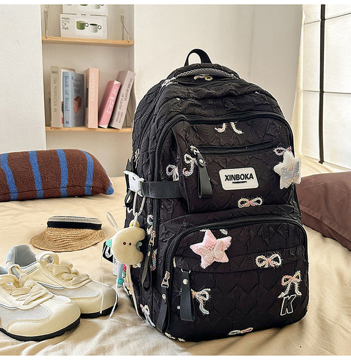 Decorative Embellished Quilted School Backpack