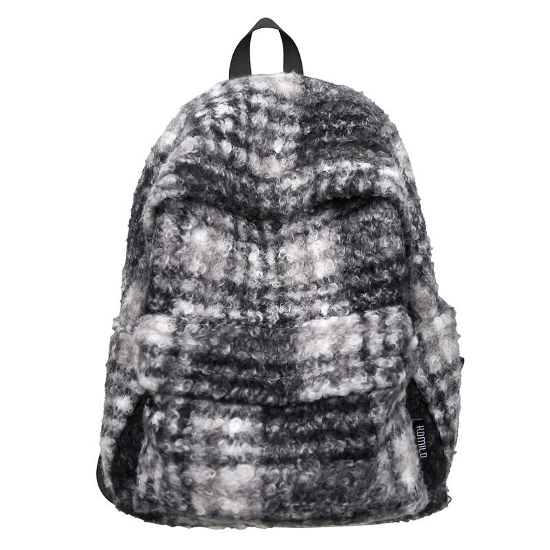 Cozy Fleece Checkered School Backpack Kalsten