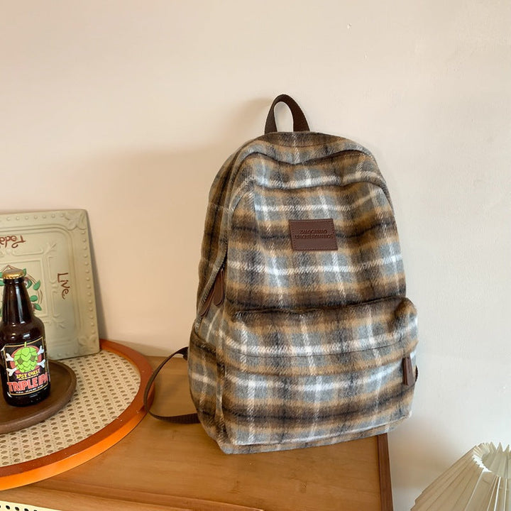 Cozy Plaid Patterned School Backpack