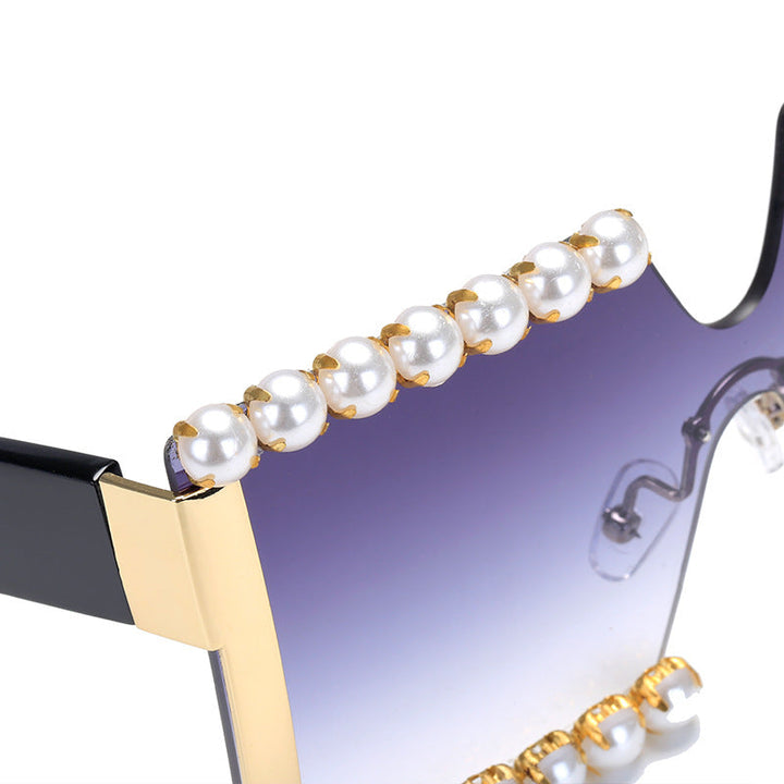 Ladies extravagant rectangular sunglasses with pearl decoration and UV protection Kalsten