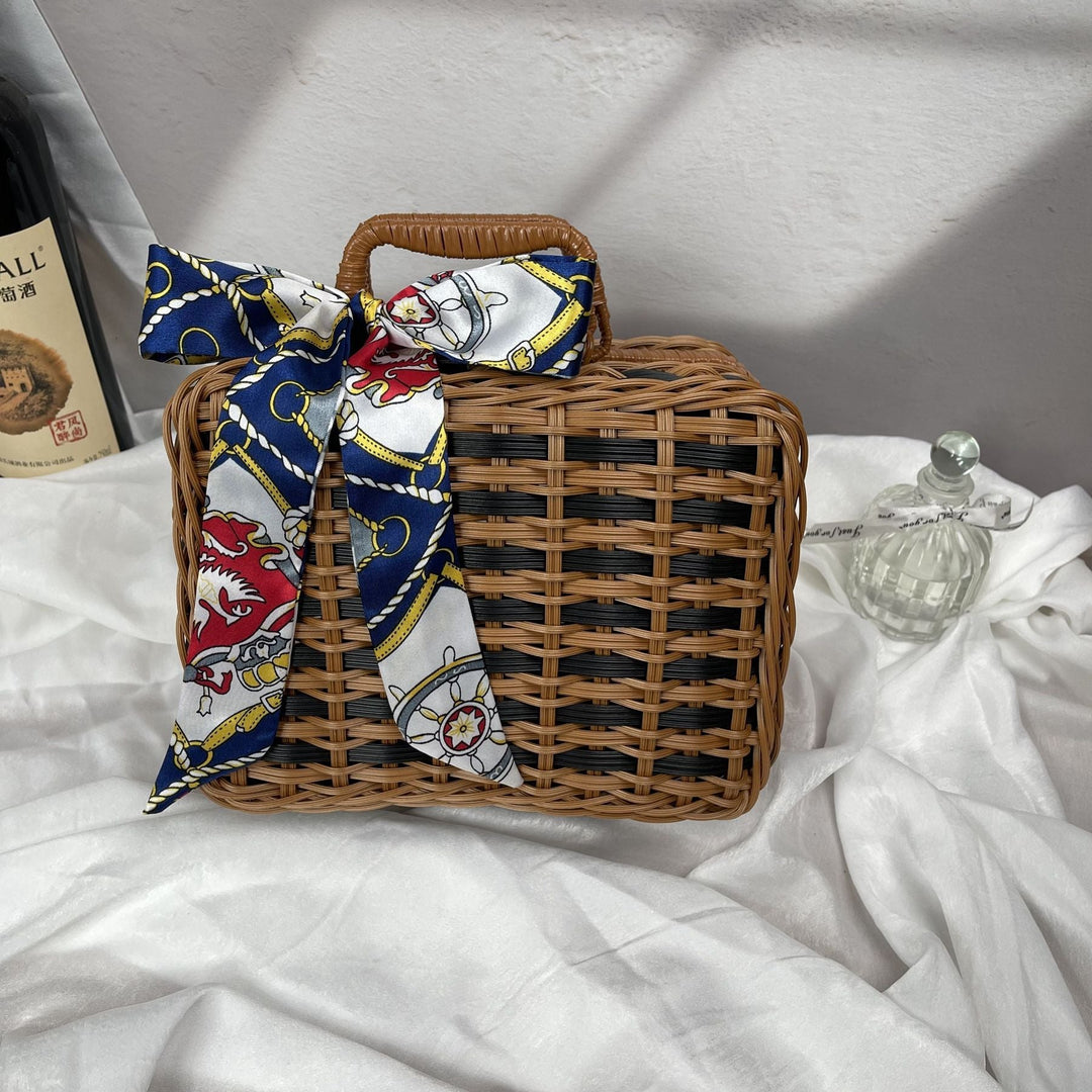 Women's braided handbag with decorative silk ribbon Kalsten