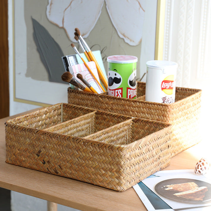 Multi-Compartment Natural Woven Storage Basket Kalsten