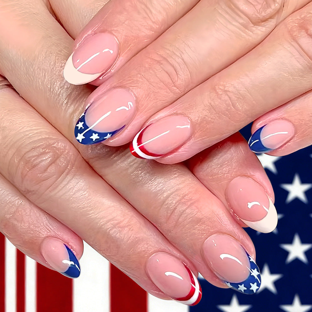 Women's nan patriotic star and stripe gel press-on manicure set almond-shaped glossy durable Kalsten