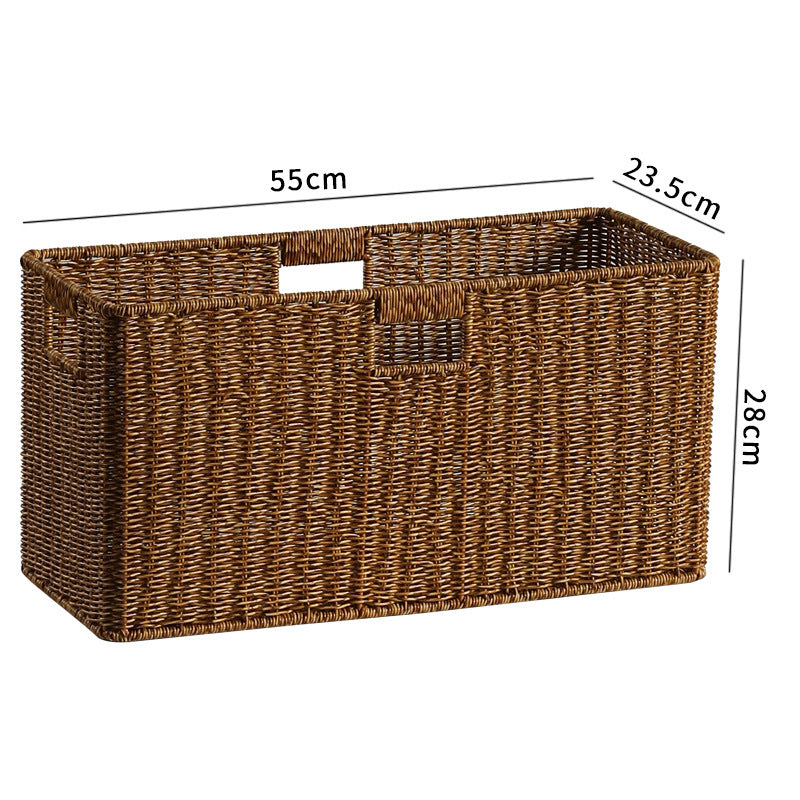 Handwoven Rectangular Storage Bin with Cutout Handles Kalsten